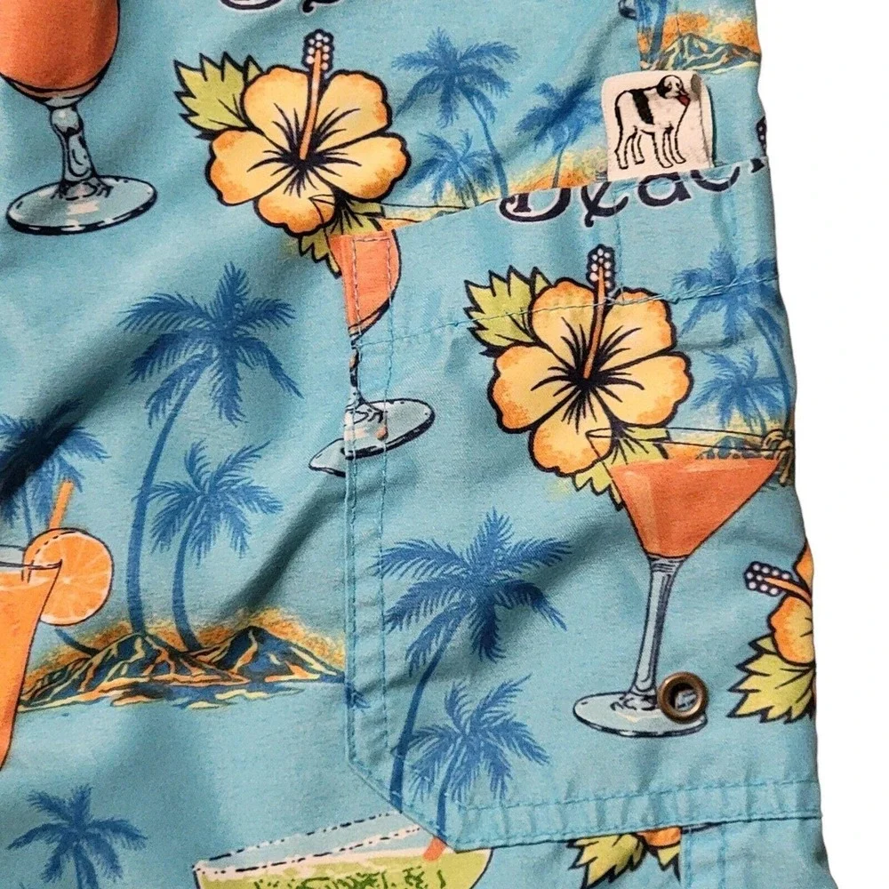 VTG 90s Big Dogs Swim Trunks Mens L Lifes A Beach Tropical Drinks Hibiscus
